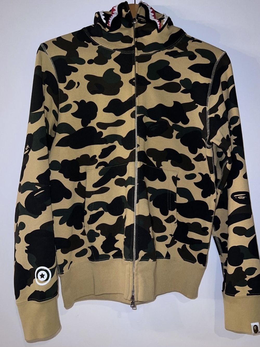 BAPE Shark Hoodie Yellow Camo Size Large Poizon Authenticated